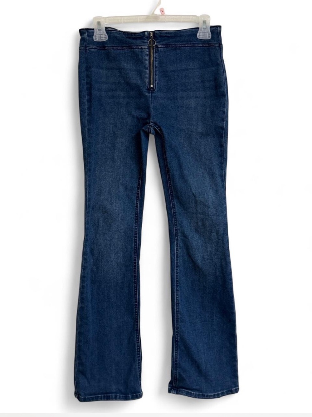 🌟Vanilla Star Dark Blue Stretch Flare Jeans front Zip